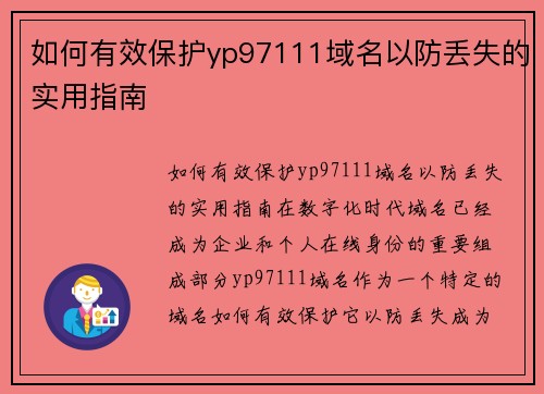 如何有效保护yp97111域名以防丢失的实用指南